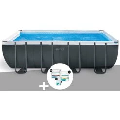 Kit Piscine Tubulaire Intex Ultra XTR Frame Rectangulaire 5,49 X 2,74 X 1,32 M + Kit De Traitement Au Chlore - Gris