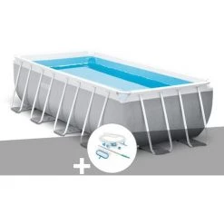Kit Piscine Tubulaire Intex Prism Frame Rectangulaire 4,88 X 2,44 X 1,07 M + Kit D'entretien - Gris