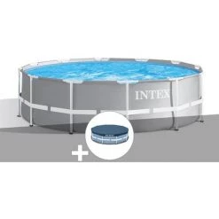 Kit Piscine Tubulaire Intex Prism Frame Ronde 3,66 X 1,22 M + Bâche De Protection - Gris