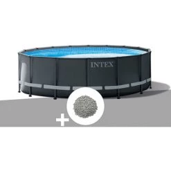 Kit Piscine Tubulaire Intex Ultra XTR Frame Ronde 5,49 X 1,32 M + 20 Kg De Zéolite - Gris
