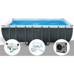Kit Piscine Tubulaire Intex Ultra XTR Frame Rectangulaire 5,49 X 2,74 X 1,32 M + Kit De Traitement Au Chlore + Kit D'entretien + Pompe à Chaleur - Gris