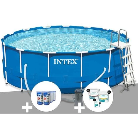 Kit Piscine Tubulaire Intex Metal Frame Ronde 4,57 X 1,22 M + 6 Cartouches De Filtration + Kit De Traitement Au Chlore - Bleu 3 Kit Piscine Tubulaire Intex Metal Frame Ronde 4,57 X 1,22 M + 6 Cartouches De Filtration + Kit De Traitement Au Chlore - Bleu