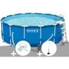 Kit Piscine Tubulaire Intex Metal Frame Ronde 4,57 X 1,22 M + Kit D'entretien + Douche Solaire - Bleu