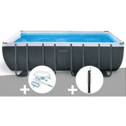 Kit Piscine Tubulaire Intex Ultra XTR Frame Rectangulaire 5,49 X 2,74 X 1,32 M + Kit D'entretien + Douche Solaire - Gris