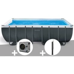 Kit Piscine Tubulaire Intex Ultra XTR Frame Rectangulaire 5,49 X 2,74 X 1,32 M + Pompe à Chaleur + Douche Solaire - Gris