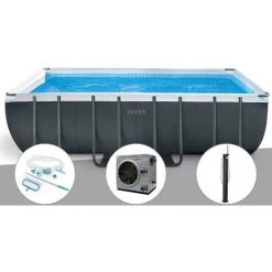 Kit Piscine Tubulaire Intex Ultra XTR Frame Rectangulaire 5,49 X 2,74 X 1,32 M + Kit D'entretien + Pompe à Chaleur + Douche Solaire - Gris