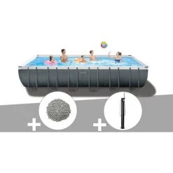 Kit Piscine Tubulaire Intex Ultra XTR Frame Rectangulaire 7,32 X 3,66 X 1,32 M + 20 Kg De Zéolite + Douche Solaire - Gris