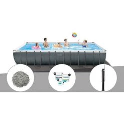 Kit Piscine Tubulaire Intex Ultra XTR Frame Rectangulaire 7,32 X 3,66 X 1,32 M + 20 Kg De Zéolite + Kit De Traitement Au Chlore + Douche Solaire - Gris