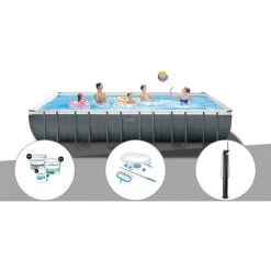 Piscine Tubulaire Intex Ultra XTR Frame Rectangulaire 7,32 X 3,66 X 1,32 M + Traitement Au Chlore + Kit D'entretien + Douche - Gris
