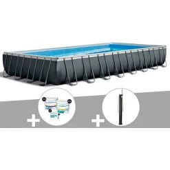 Kit Piscine Tubulaire Intex Ultra XTR Frame Rectangulaire 9,75 X 4,88 X 1,32 M + Kit De Traitement Au Chlore + Douche Solaire - Gris