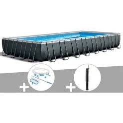 Kit Piscine Tubulaire Intex Ultra XTR Frame Rectangulaire 9,75 X 4,88 X 1,32 M + Kit D'entretien + Douche Solaire - Gris