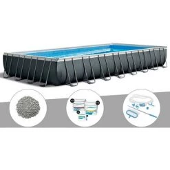 Piscine Tubulaire Intex Ultra XTR Frame Rectangulaire 9,75 X 4,88 X 1,32 M + Zéolite + Traitement Au Chlore + Kit D'entretien - Gris
