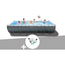 Kit Piscine Tubulaire Intex Ultra XTR Frame Rectangulaire 7,32 X 3,66 X 1,32 M + Kit De Traitement Au Chlore - Gris