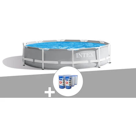 Kit Piscine Tubulaire Intex Prism Frame Ronde 3,66 X 0,76 M + 6 Cartouches De Filtration - Gris 3 Kit Piscine Tubulaire Intex Prism Frame Ronde 3,66 X 0,76 M + 6 Cartouches De Filtration - Gris