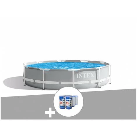 Kit Piscine Tubulaire Intex Prism Frame Ronde 3,66 X 0,76 M + 6 Cartouches De Filtration - Gris 4 Kit Piscine Tubulaire Intex Prism Frame Ronde 3,66 X 0,76 M + 6 Cartouches De Filtration - Gris – Image 2
