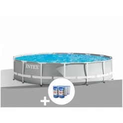 Kit Piscine Tubulaire Intex Prism Frame Ronde 4,57 X 1,22 M + 6 Cartouches De Filtration - Gris