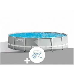 Kit Piscine Tubulaire Intex Prism Frame Ronde 4,57 X 1,22 M + Kit D'entretien - Gris