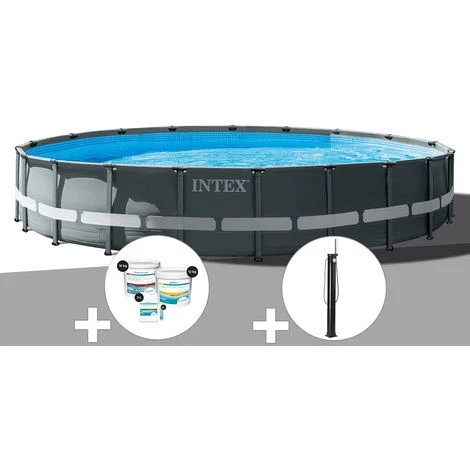 Kit Piscine Tubulaire Intex Ultra XTR Frame Ronde 6,10 X 1,22 M + Kit De Traitement Au Chlore + Douche Solaire - Gris 3 Kit Piscine Tubulaire Intex Ultra XTR Frame Ronde 6,10 X 1,22 M + Kit De Traitement Au Chlore + Douche Solaire - Gris
