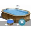 Kit Piscine Bois Gré Cannelle 5,35 X 3,35 X 1,17 M + Bâche à Bulles + Spot