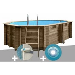 Kit Piscine Bois Gré Grenade 4,36 X 3,36 X 1,17 M + Alarme + Spot