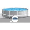 Kit Piscine Tubulaire Intex Prism Frame Ronde 3,66 X 0,99 M + Bâche De Protection - Gris