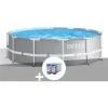 Kit Piscine Tubulaire Intex Prism Frame Ronde 3,66 X 0,99 M + 6 Cartouches De Filtration - Gris