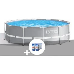 Kit Piscine Tubulaire Intex Prism Frame Ronde 3,66 X 0,99 M + 6 Cartouches De Filtration - Gris