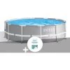 Kit Piscine Tubulaire Intex Prism Frame Ronde 3,66 X 0,99 M + Kit De Traitement Au Chlore - Gris