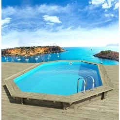 HABITAT ET JARDIN Piscine Bois " Miami " - 4.86 X 3.36 X 1.20 M + Mini Pompe à Chaleur 3.5kW - Métal - Gris -Piscine Soldes Boutique 1511333 3