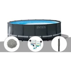 Kit Piscine Tubulaire Intex Ultra XTR Frame Ronde 4,88 X 1,22 M + 20 Kg De Zéolite + Kit De Traitement Au Chlore + Douche Solaire - Gris