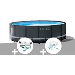 Kit Piscine Tubulaire Intex Ultra XTR Frame Ronde 4,88 X 1,22 M + Kit De Traitement Au Chlore + Kit D'entretien - Gris