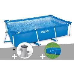 Kit Piscine Tubulaire Rectangulaire Intex 3,00 X 2,00 X 0,75 M + Filtration à Cartouche + Bâche à Bulles
