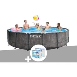 Kit Piscine Tubulaire Intex Baltik Ronde 4,57 X 1,22 M + 6 Cartouches De Filtration - Gris