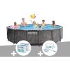 Kit Piscine Tubulaire Intex Baltik Ronde 4,57 X 1,22 M + 6 Cartouches De Filtration + Kit D'entretien - Gris