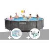 Kit Piscine Tubulaire Intex Baltik Ronde 4,57 X 1,22 M + 6 Cartouches De Filtration + Kit De Traitement Au Chlore - Gris