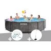Kit Piscine Tubulaire Intex Baltik Ronde 4,57 X 1,22 M + Kit D'entretien + Douche Solaire - Gris