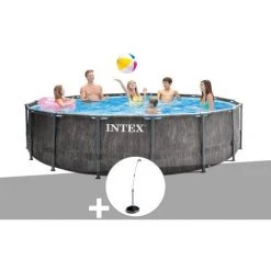 Kit Piscine Tubulaire Intex Baltik Ronde 4,57 X 1,22 M + Douche Solaire - Gris