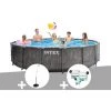 Kit Piscine Tubulaire Intex Baltik Ronde 4,57 X 1,22 M + Douche Solaire + Kit De Traitement Au Chlore - Gris