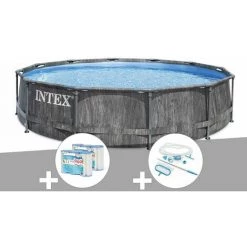 Kit Piscine Tubulaire Intex Baltik Ronde 5,49 X 1,22 M + 6 Cartouches De Filtration + Kit D'entretien - Gris