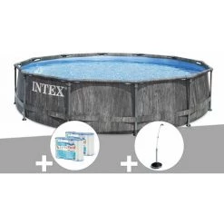 Kit Piscine Tubulaire Intex Baltik Ronde 5,49 X 1,22 M + 6 Cartouches De Filtration + Douche Solaire - Gris