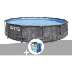 Kit Piscine Tubulaire Intex Baltik Ronde 5,49 X 1,22 M + Bâche à Bulles - Gris