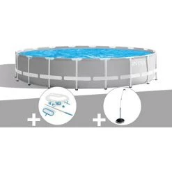Kit Piscine Tubulaire Intex Prism Frame Ronde 5,49 X 1,22 M + Kit D'entretien + Douche Solaire - Gris