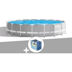 Kit Piscine Tubulaire Intex Prism Frame Ronde 5,49 X 1,22 M + Bâche à Bulles - Gris