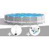 Kit Piscine Tubulaire Intex Prism Frame Ronde 5,49 X 1,22 M + Douche Solaire + Kit De Traitement Au Chlore - Gris