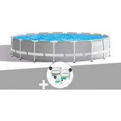 Kit Piscine Tubulaire Intex Prism Frame Ronde 5,49 X 1,22 M + Kit De Traitement Au Chlore - Gris