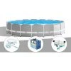 Kit Piscine Tubulaire Intex Prism Frame Ronde 5,49 X 1,22 M + Kit D'entretien + Bâche à Bulles + Kit De Traitement Au Chlore - Gris