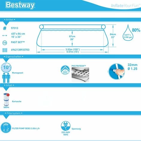 BESTWAY Piscine Autoportante Familiale Ø 457cm X H 84cm - Pompe Filtration Et Cartouche 7 BESTWAY Piscine Autoportante Familiale Ø 457cm X H 84cm - Pompe Filtration Et Cartouche – Image 5
