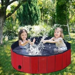 COSTWAY Piscine Pour Chiens Pliable En PVC Ø120xH30 Cm Baignoire Portable Pour Animaux De Compagnie Avec Robinet De Vidange Rotatif -Piscine Soldes Boutique 23501515 5