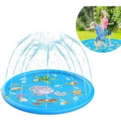 QDRECLOD Tapis Enfant De Jet D'eau, 170cm Diamètre Tapis De Pulvérisation D'eau Eau Piscine, éclaboussure D'eau Parfaits Pour Les Enfants / Animaux De Compagnie Et Les Activités Familiales En Plein Air - Bleu