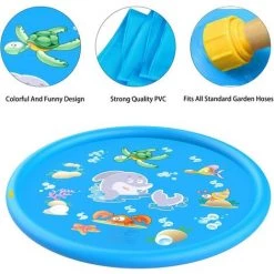 QDRECLOD Tapis Enfant De Jet D'eau, 170cm Diamètre Tapis De Pulvérisation D'eau Eau Piscine, éclaboussure D'eau Parfaits Pour Les Enfants / Animaux De Compagnie Et Les Activités Familiales En Plein Air - Bleu -Piscine Soldes Boutique 24213700 3